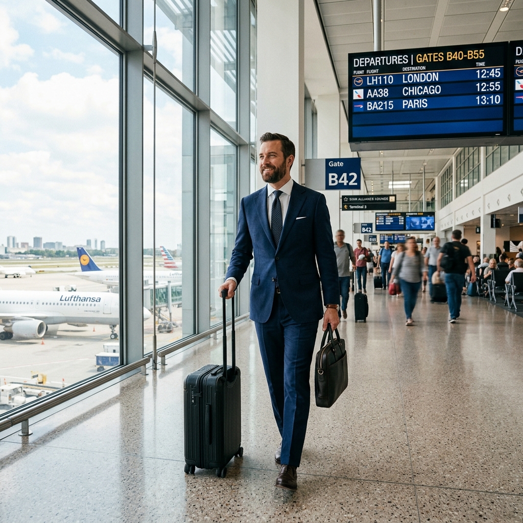 Business traveler at international airport